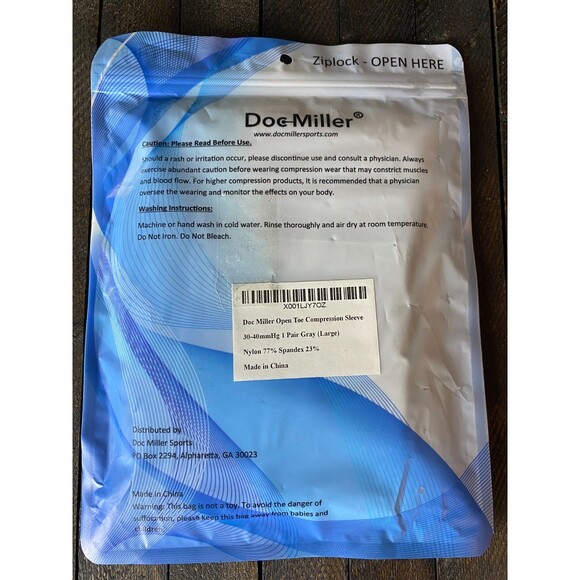 Doc Miller 1 pr Sz L Men Women Gray Open Toe Compression Sleeve 30-40 mmHg - Picture 6 of 6